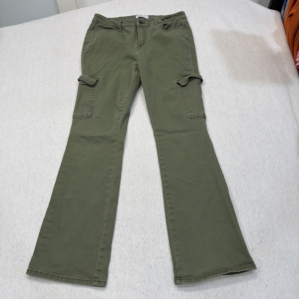 Vanilla Star Womens Green Mid Rise Stretch Bootcut Cargo Jeans Juniors Sz 13